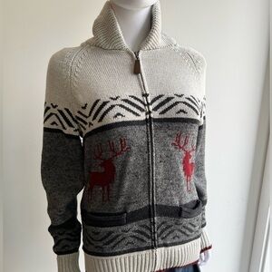 WIND RIVER | Cozy and Warm Deer Pattern Vintage Zip Up Sweater